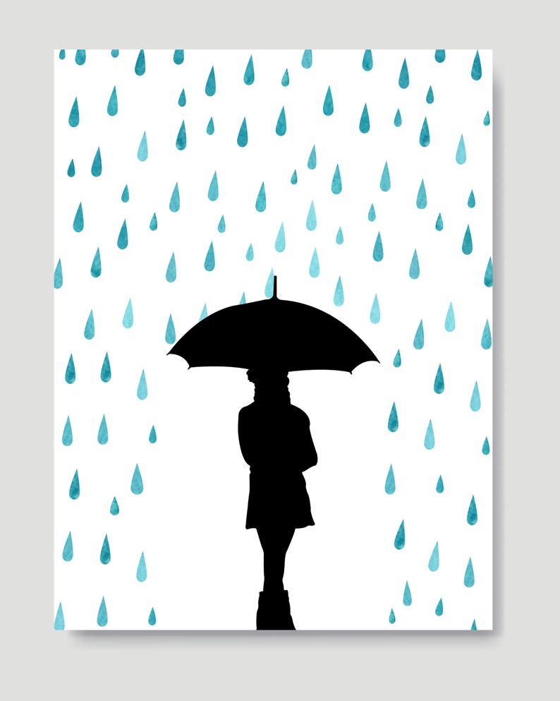 Girl In Rain With Umbrella Silhouette / Vector Minimalist Art Etsy