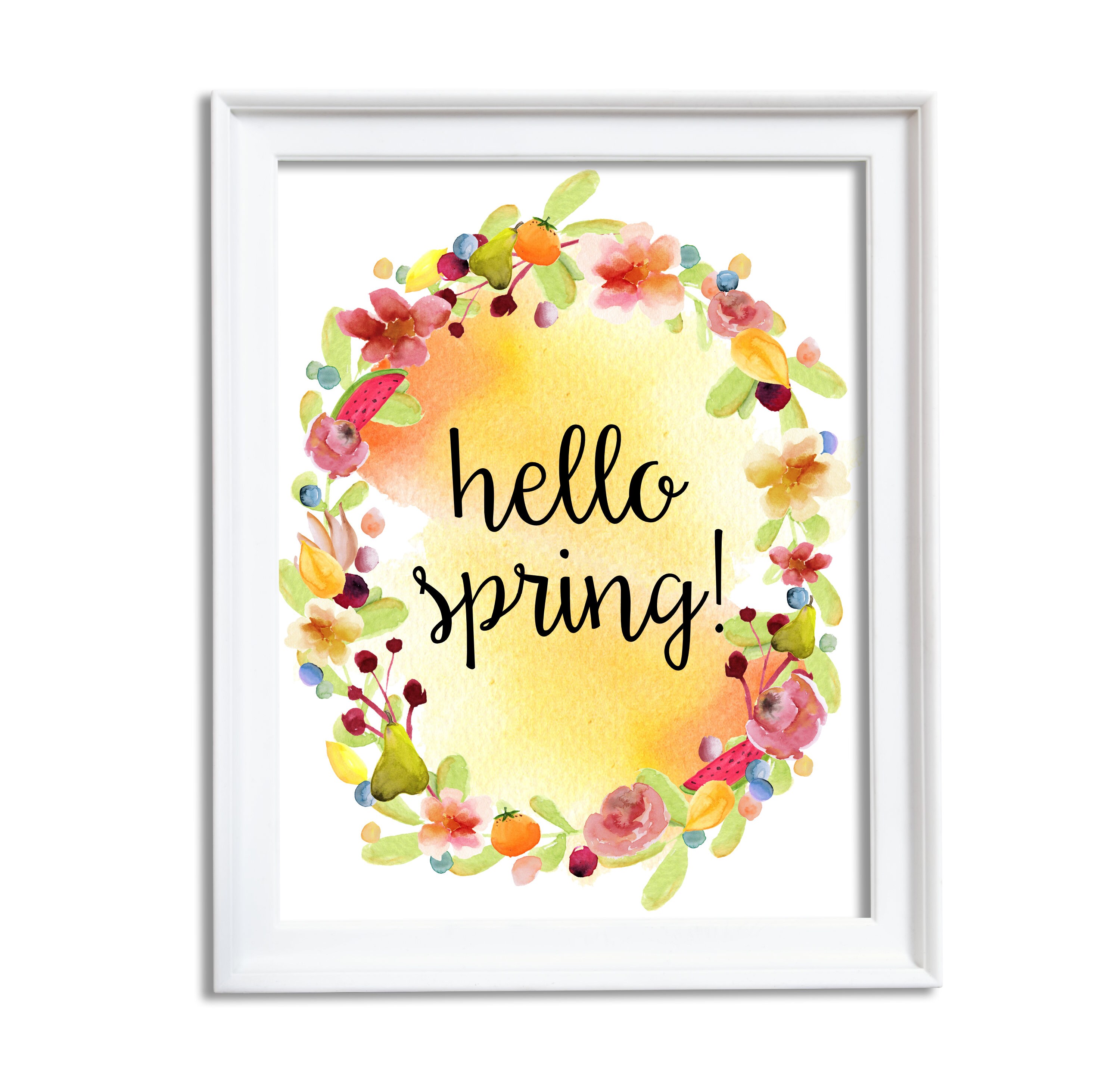 Quote Prints Wall Art Instant download Watercolor Quote Wall Art HELLO SPRING Art Print Printable Art Fun Art Print Wall Decoration