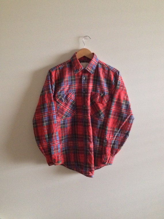 Vintage Shirt Red Blue Black Yellow Plaid Flannel Etsy