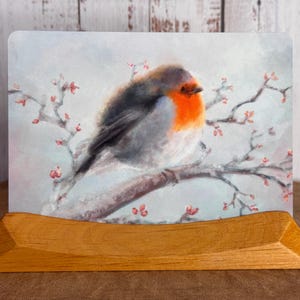 Pettirosso da cartolina, biglietto d'artista, inverno, regalo, decorazione, tavola stagionale, ispirazione Waldorf, autunno, primavera, arte