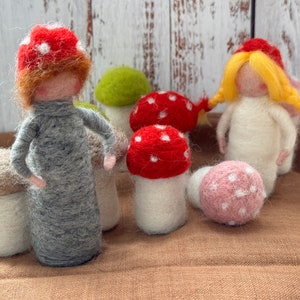 Mushroom children, gnomes, children, gnome children, magic forest, forest, Waldorf inspired, felt figure, spring, autumn, birthday, felting
