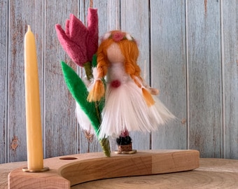Birthday ring, annual ring, plug-in figure, annual ring plug, spring, felt figure, tulip, flower child