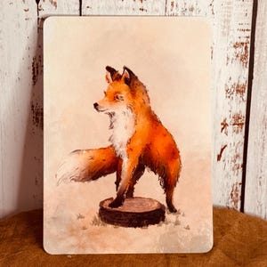 Carte postale renard, renard, carte d'artiste, carte à collectionner, automne, hiver, nature, forêt, inspiration Waldorf, cadeau, décoration, table de saison