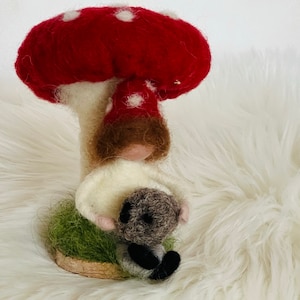Gnome with hedgehog, gnome, mushroom, fly agaric, fairy, fairy boy, forest, Waldorf, doll, needle felt