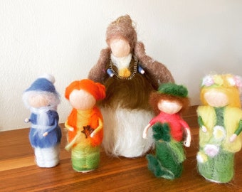 Königin der Jahreszeiten mit 4 Jahreszeitenkindern, 5 Figuren, Jahreszeitentisch, Waldorf, Dekoration, Nadelfilzen, Filz