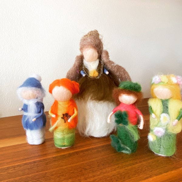 Queen of the seasons with 4 seasonal children, 5 figures, seasonal table, Waldorf, decoration, needle felting, felt