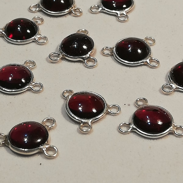 GARNET Cabochon 925 silver bezel,10 mm (0.39")Round Shape Connector,Double/Three Bail Connector,925 Silver Connector,Jewelry Supply