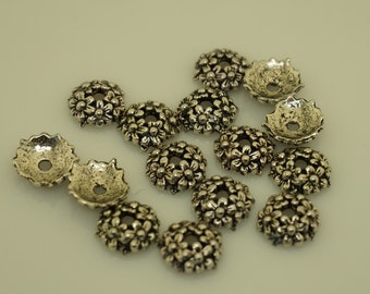 100 pieces Bali  vintage Antique Silver tone  filigree bead caps on beads 11mm (0.43")
