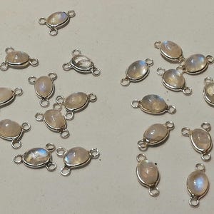 Moon Stone Cabochon 925 silver bezel,10mm x 7mm(0.39x0.27&quot;)oval Shape,Double/Three Bail Connector,925 Silver Connector,Jewelry Supply