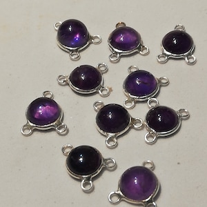 AMETHYST Cabochon 925 silver bezel,10 mm (0.39")Round Shape Connector,Double/Three Bail Connector,925 Silver Connector,Jewelry Supply