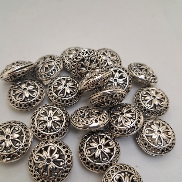 20 perles en filigrane vintage argentées antiques de Bali, 23 mm (0,90 po.) Apprêts en argent tibétain antique de Bali, connecteur de perles d'espacement