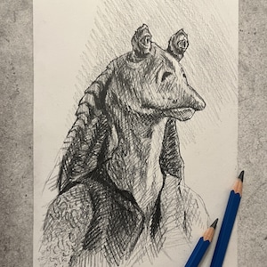 The Phantom Menace Jar Jar Binks Original Fine Art Drawing
