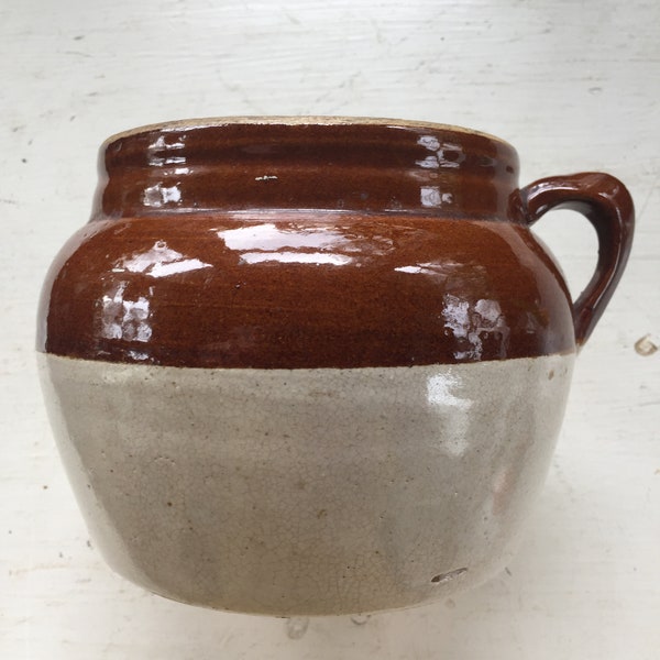 Bean Pot - Handled Crock Stoneware Primitive