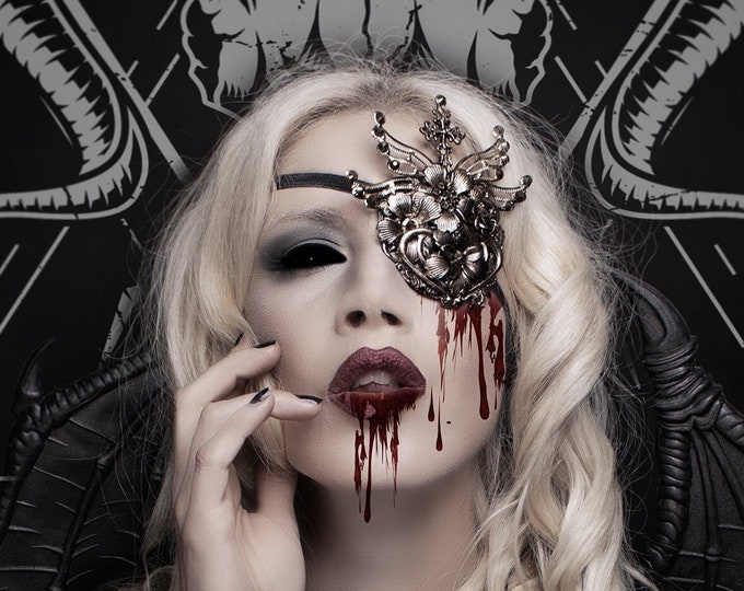 CUSTOM ORDER blind mask eyepatch "Crucifixed II" - gothic, cosplay, fantasy