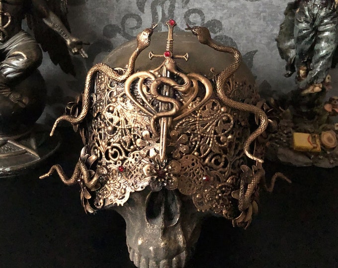 CUSTOM ORDER Medusa snake blind mask "Sword Warrior" - pagan, cosplay, fantasy, gothic