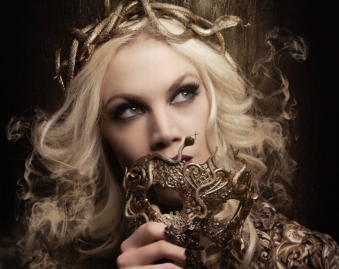 CUSTOM ORDER Set "Medusa Snake Queen" - headpiece, mask & metal claws - gothic, cosplay, shaman, fantasy
