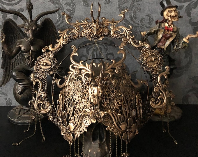 CUSTOM ORDER Set blind mask & halo headpiece "Cernunnos III" - cosplay, shaman, pagan, fantasy