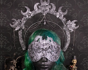 pagan cosplay shama fantasy gothic Gothic fantasy set Mothecy consisting blind mask and halo headpiece voodoo witch moth vikings