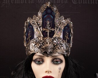 CUSTOM ORDER cathedral stained glass crown headpiece "Bishopp" - gothic, cosplay, fantasy - ready for dispatch in 6 - 8 weeks