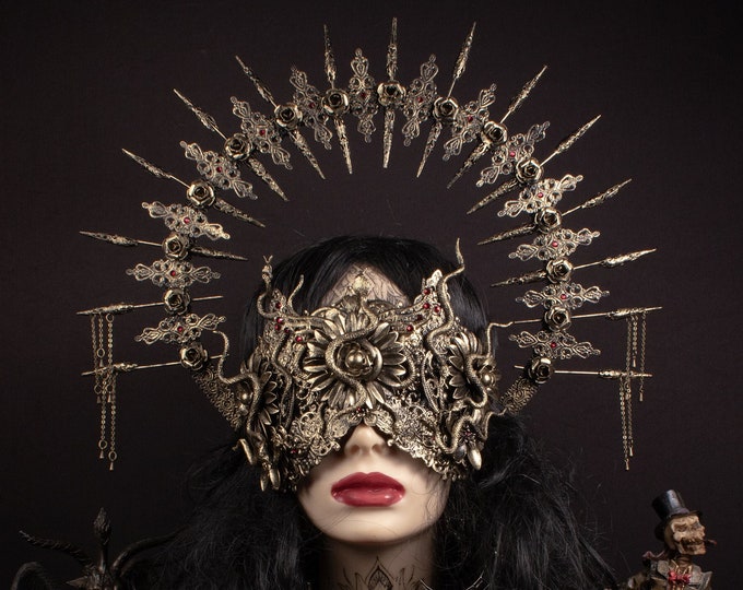 CUSTOM ORDER Medusa snake Set "Fantasia Medusa" - blind mask & halo headpiece - fantasy, cosplay, gothic, shaman