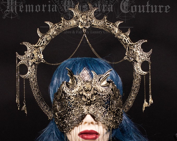 CUSTOM ORDER Set "Vampiria" blind mask & halo headpiece - gothic, cosplay, fantasy