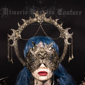 CUSTOM ORDER Set &quot;Vampiria&quot; blind mask & halo headpiece - gothic, cosplay, fantasy