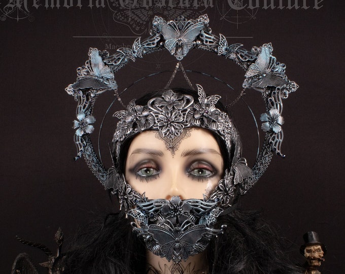 CUSTOM ORDER Set "Butterfly's Frame" - halo headpiece, mouthpatch & faceframe mask - gothic, cosplay, fantasy