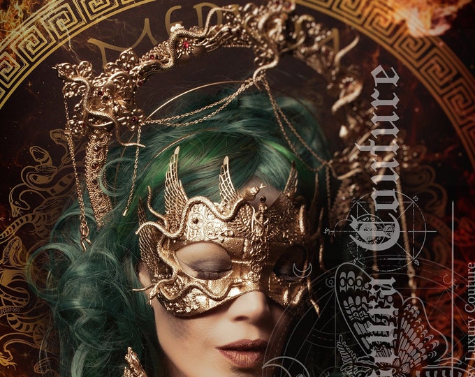 CUSTOM ORDER Set Medusa snake "Medusa fantasy III" halo headpiece, mask & metal claws - gothic, cosplay, fantasy