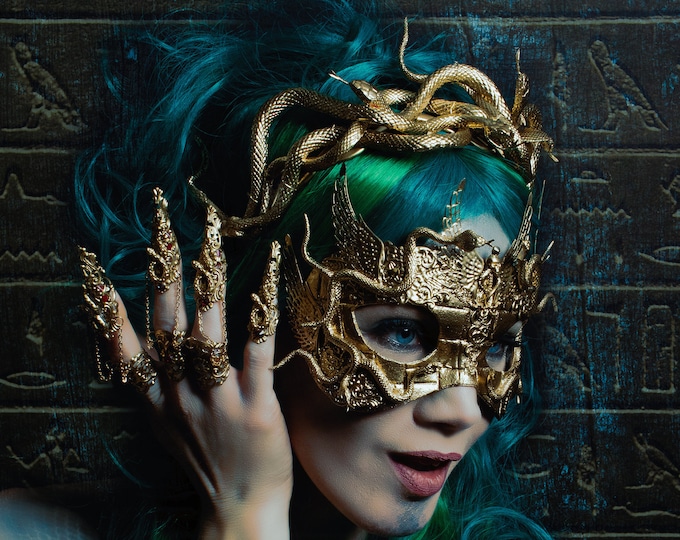 CUSTOM ORDER Set "Medusa Princess" - headpiece, mask & claws - snake, cosplay, pagan, fantasy