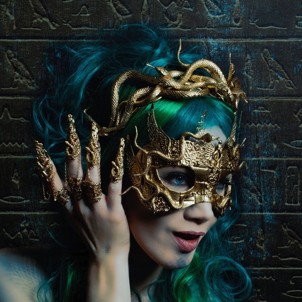 CUSTOM ORDER Set "Medusa Princess" - headpiece, mask & claws - snake, cosplay, pagan, fantasy - ready for dispatch in 6 - 8 weeks