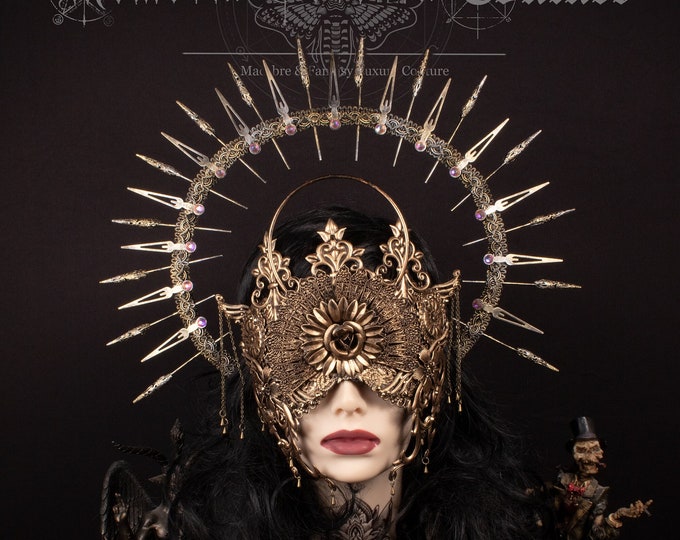 CUSTOM ORDER Set "Veritates iv" halo faceframe blind mask & halo headpiece - gothic, cosplay, fantasy