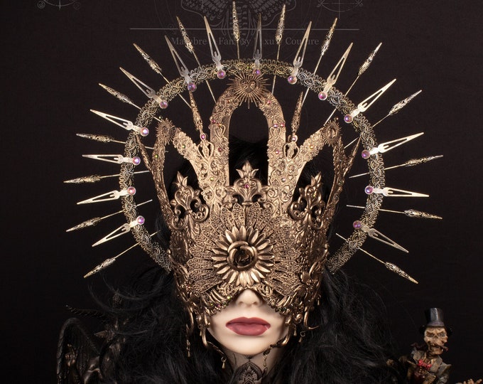 CUSTOM ORDER Set "Veritas i" - cathedral blind mask & halo headpiece - gothic, cosplay, fantasy