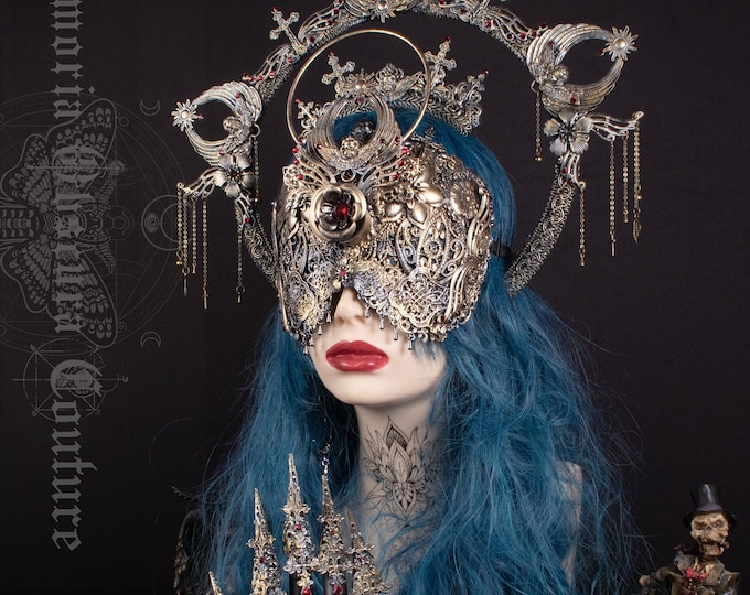 CUSTOM ORDER Set "Angel Dust" - halo, blind mask & claws - gothic, cosplay, fantasy