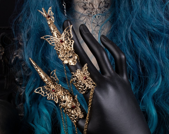 CUSTOM ORDER 2 finger metal claws "Legend" - cosplay, fantasy, gorgon, medusa