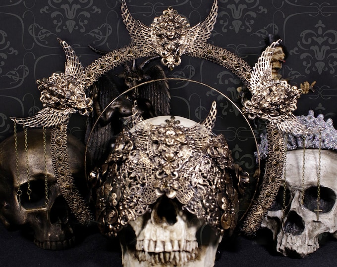 CUSTOM ORDER Set "Viktoria" blind mask and halo headpiece - gothic, cosplay, fantasy