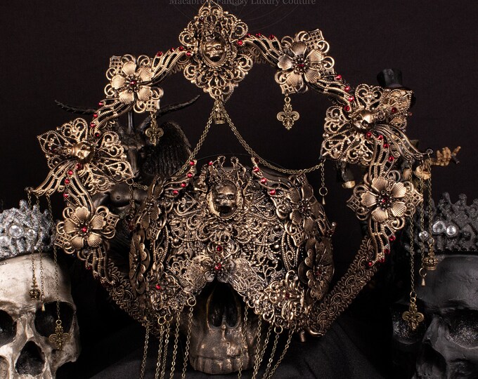 CUSTOM ORDER Set blind mask & halo headpiece "Crescent Moon II" - gothic, cosplay, fantasy
