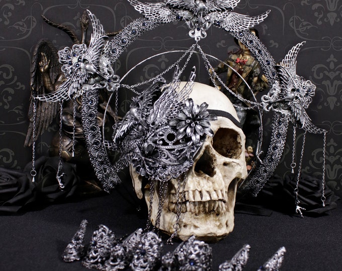 CUSTOM ORDER Set "Raven Claw" - halo, blind eyepatch & claws - gothic, cosplay, fantasy