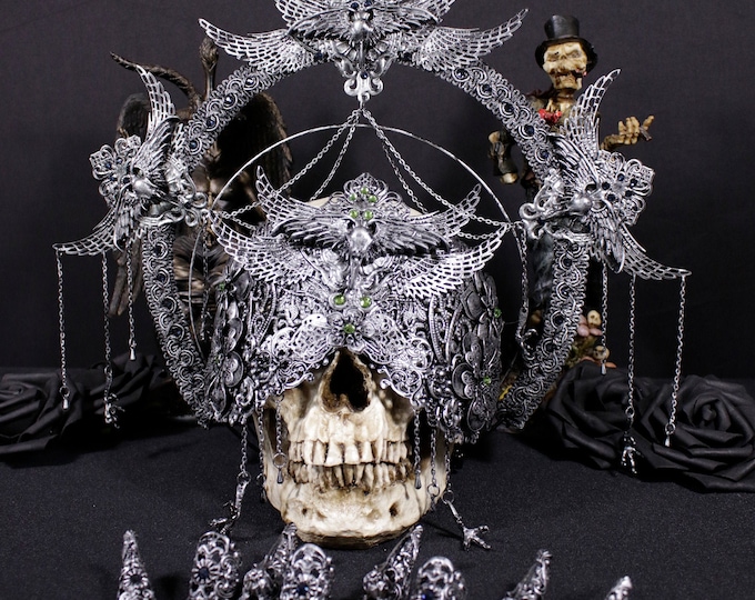 CUSTOM ORDER Set "Raven Claw II" - halo headpiece, blind mask & claws - gothic, cosplay, fantasy