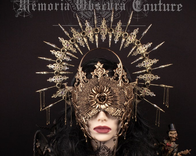 CUSTOM ORDER Set gothic fantasy "Veritates iii" - halo blind mask & sunburst halo headpiece - gothic, cosplay, fantasy