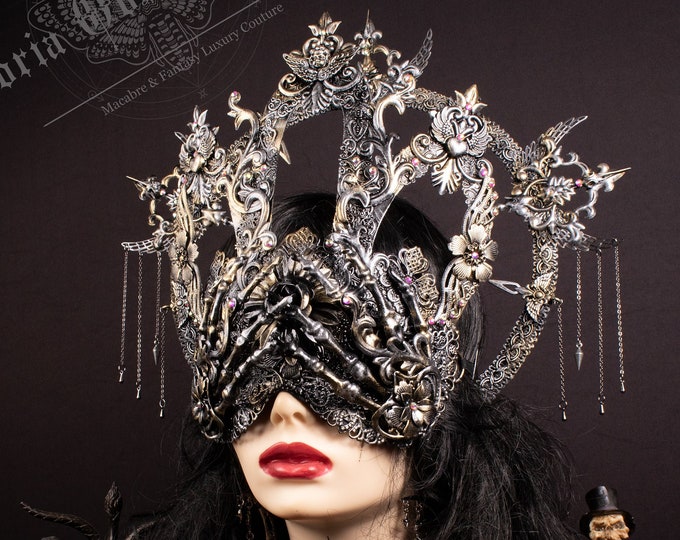 CUSTOM ORDER Set "Lilith's Fantasy" - halo headpiece & cathedral blind mask - gothic, cosplay, fantasy