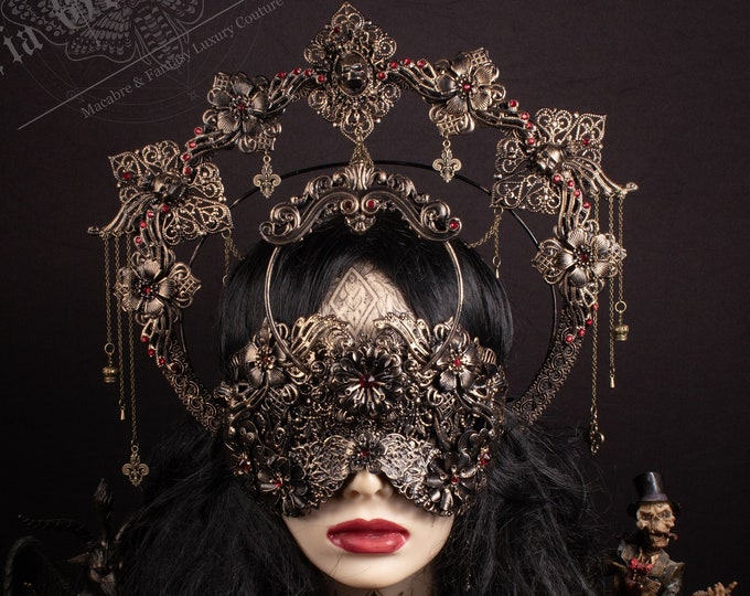 CUSTOM ORDER Set blind mask & halo headband "Seer" - gothic, cosplay, fantasy