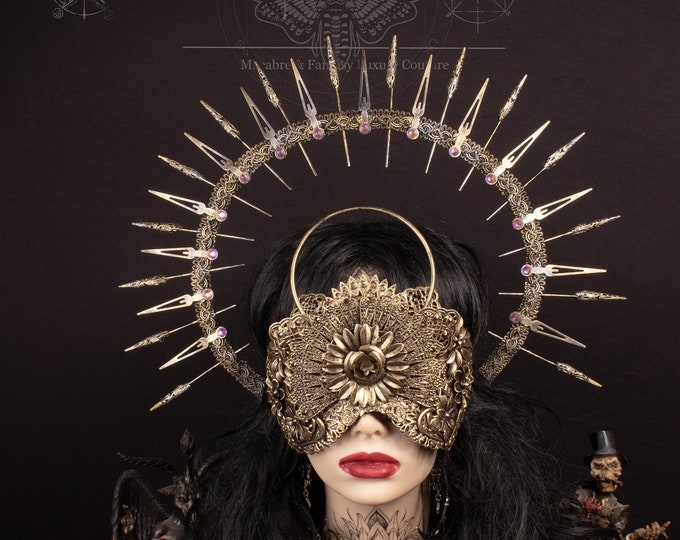 CUSTOM ORDER Set "Maria" - halo blind mask & halo headpiece - gothic, cosplay, fantasy