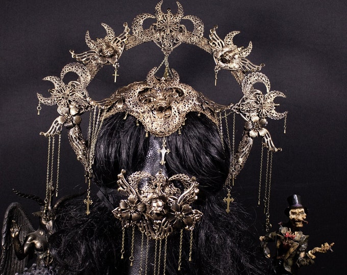 CUSTOM ORDER set "Memento Mori III" - halo, forehead patch & mouthpatch - gothic, cosplay, fantasy