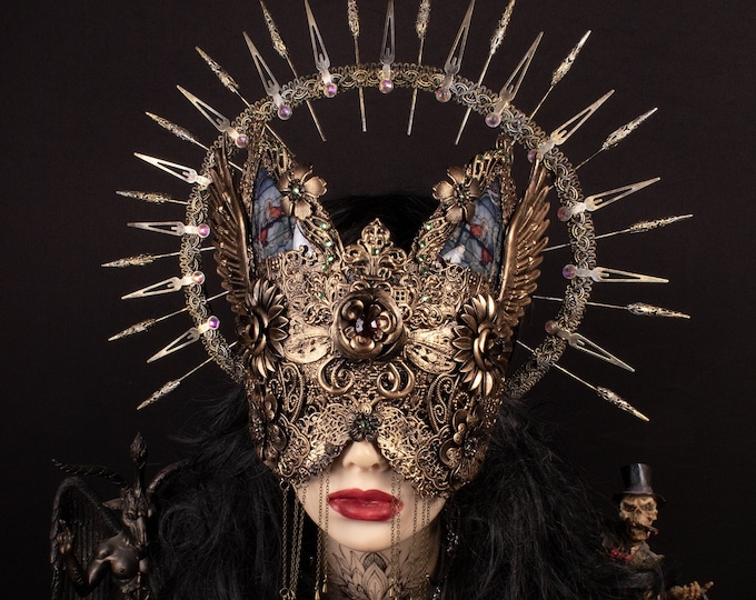 CUSTOM ORDER stainedglass set "Phoebe ii" - stained glass blind mask & halo headpiece - gothic, cosplay, fantasy