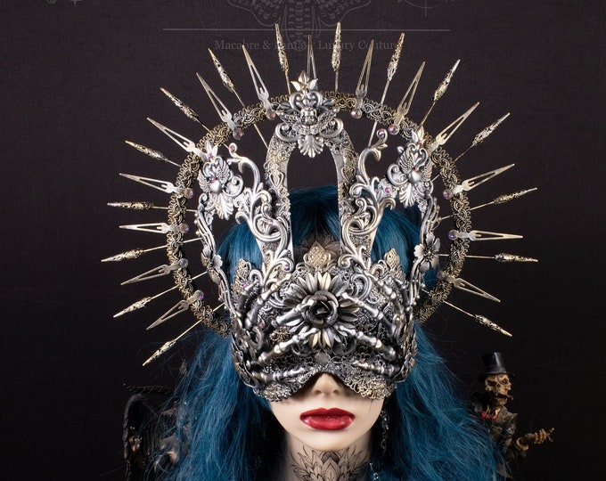 CUSTOM ORDER Set "Lightning sun" - sunburst halo & cathedral blind mask - gothic, cosplay, fantasy