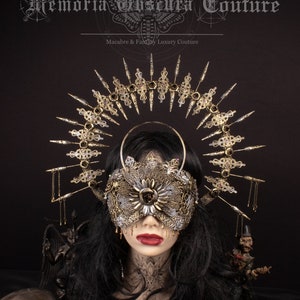 CUSTOM ORDER Set &quot;Pepper I&quot; - halo blind mask & sunburst halo headpiece - gothic, cosplay, fantasy