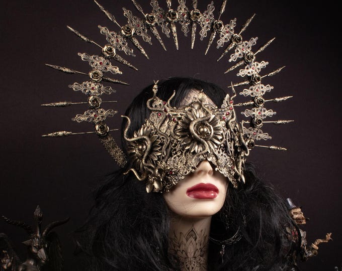 CUSTOM ORDER Medusa snake Set "Fantasia Medusa" - blind mask & halo headpiece - fantasy, cosplay, shaman