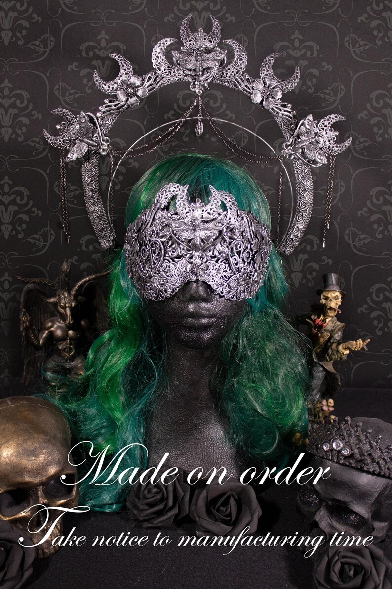 pagan cosplay shama fantasy gothic Gothic fantasy set Mothecy consisting blind mask and halo headpiece voodoo witch moth vikings