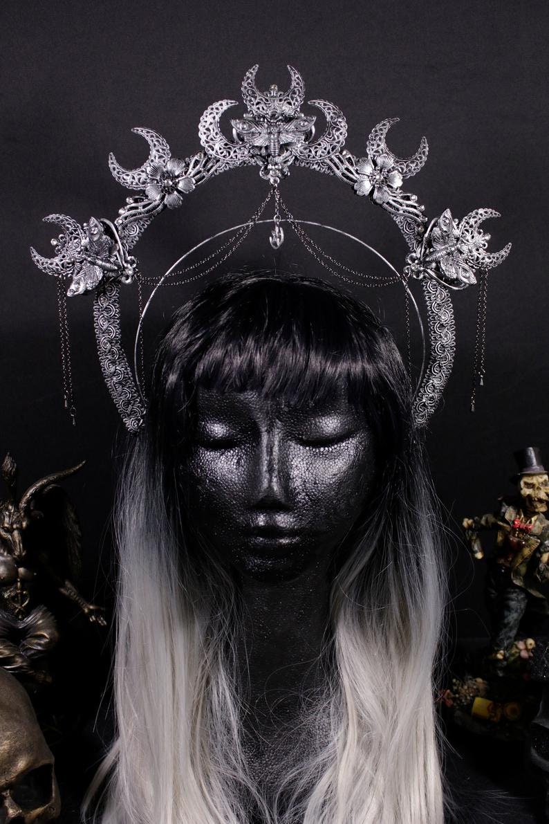 pagan cosplay shama fantasy gothic Gothic fantasy set Mothecy consisting blind mask and halo headpiece voodoo witch moth vikings