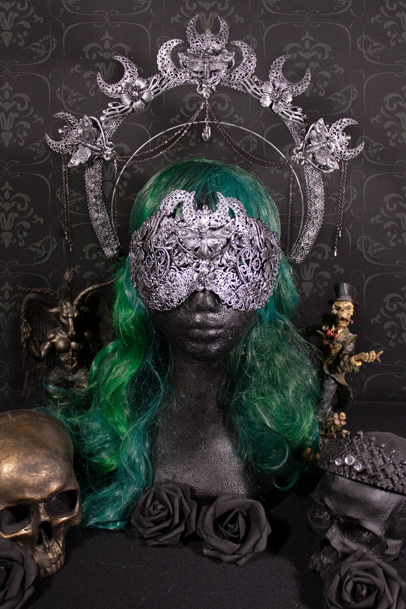 pagan cosplay shama fantasy gothic Gothic fantasy set Mothecy consisting blind mask and halo headpiece voodoo witch moth vikings